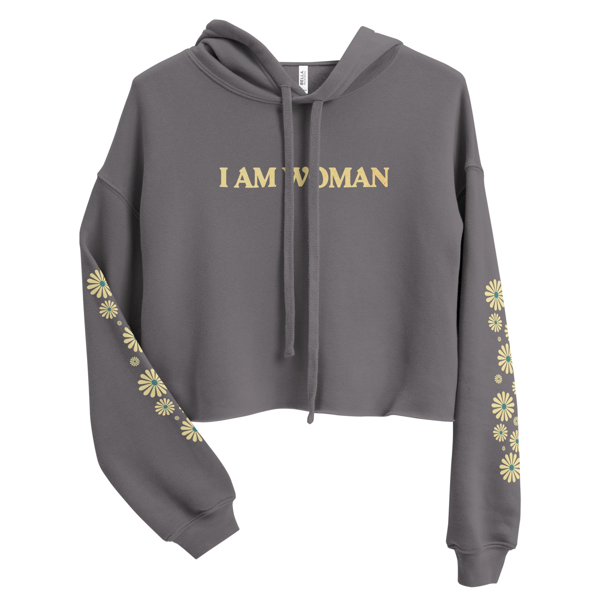 I Am Woman Cropped Hoodie (Gray) - Front