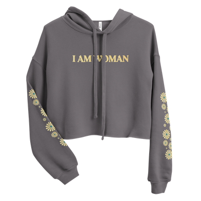 I Am Woman Cropped Hoodie (Gray) - Front