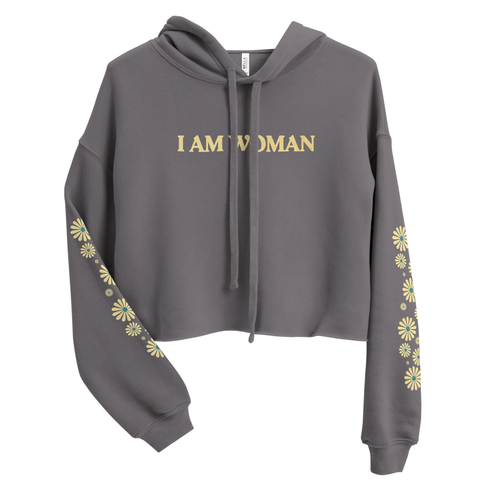 I Am Woman Cropped Hoodie (Gray)